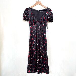 Crystal Doll Black & Red Cherry Printed Maxi Dress